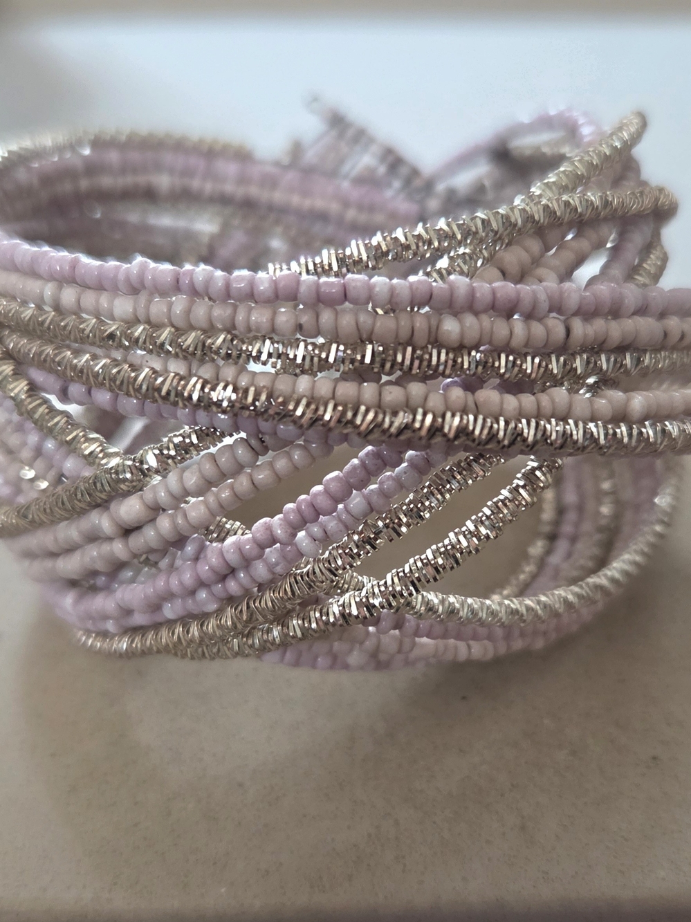 Pink, Gold & Silver Seed Bead ADJ Wrap Bracelet - Women Jewelry